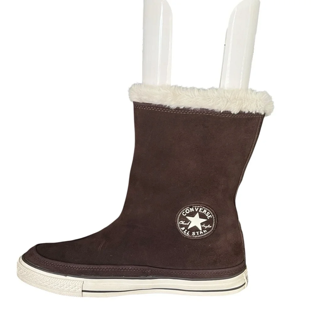 Converse All Star Brown Suede Fur Lined‎ Boots Womens Size 10 Winter Warm